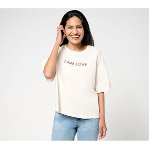 Fashion Women's Top Sz XS Boheme Sueded Cotton Graphic Tee White A693603